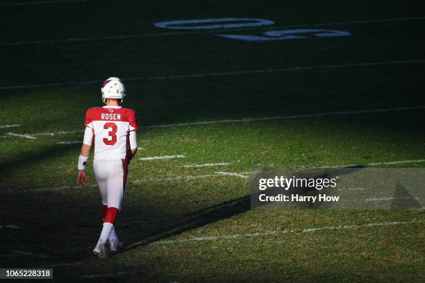 Quarterback Josh Rosen of the Arizona Cardinals walks on the field during the game against the Los Angeles Chargers at StubHub Center on November 25,...