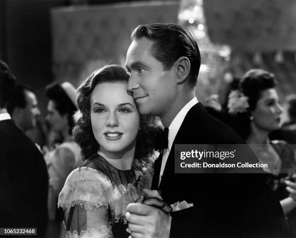 Actress Deanna Durbin and Franchot Tone in a scene from the movie "His Butler's Sister"