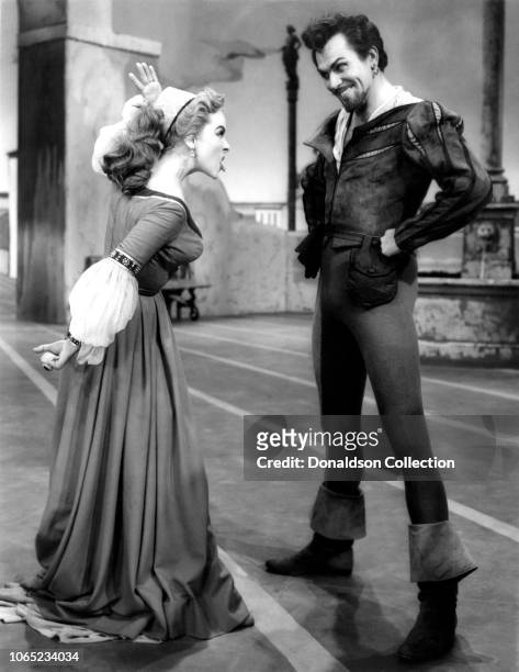 Actress Kathryn Grayson and Howard Keel in a scene from the movie "Kiss Me Kate"
