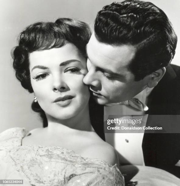 Actress Kathryn Grayson and Mario Lanza in a scene from the movie "That Midnight Kiss"