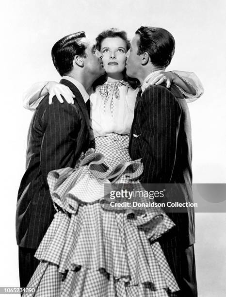 Actress Katharine Hepburn, Cary Grant and James Stewart in a scene from the movie "The Philadelphia Story"