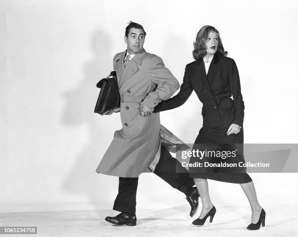 Actress Hildegard Knef and Tyrone Power, Jr. In a scene from the movie "Diplomatic Courier"
