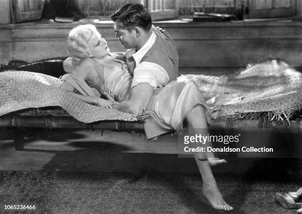 Actress Jean Harlow and Clark Gable in a scene from the movie "Red Dust"