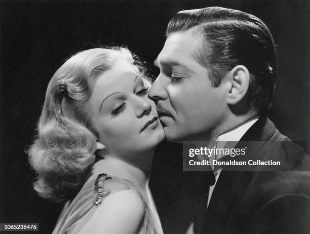 Actress Jean Harlow and Clark Gable in a scene from the movie "Saratoga"