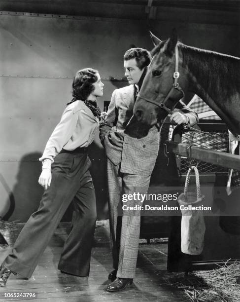 Actress Eleanor Powell and Robert Taylor in a scene from the movie "Broadway Melody of 1938"