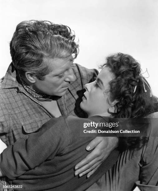 Actress Ida Lupino and Jean Gabin, in a scene from the movie "Moontide"