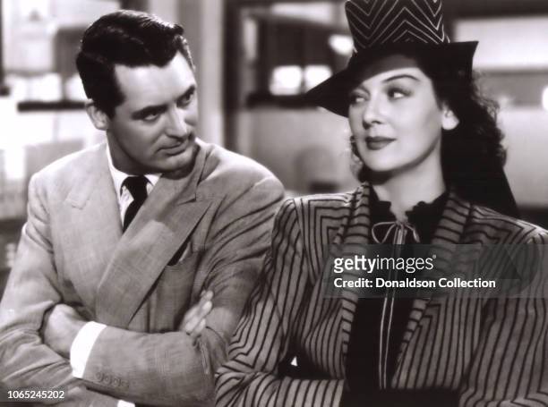 Actress Rosalind Russell and Cary Grant in a scene from the movie "His Girl Friday"