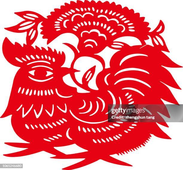 year of cock paper-cut - symbolism foto e immagini stock