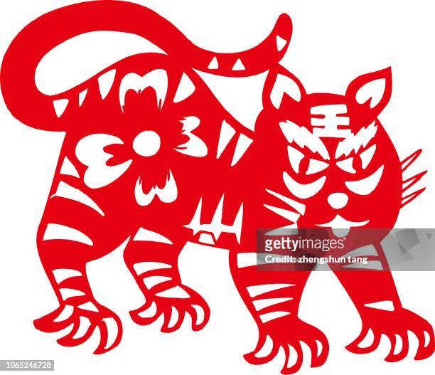 year of the tiger paper cut art - astrology sign stock illustrations stock pictures, royalty-free photos & images