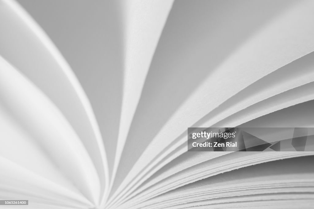 An open book showing edges of the pages in black and white