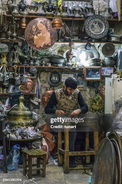 coppersmith in mardin, turkey - mardin stock pictures, royalty-free photos & images