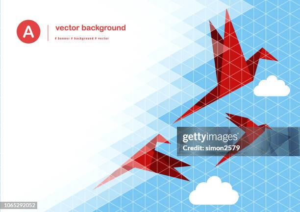 origami paper birds with color pixels pattern background - leadership abstract background stock illustrations
