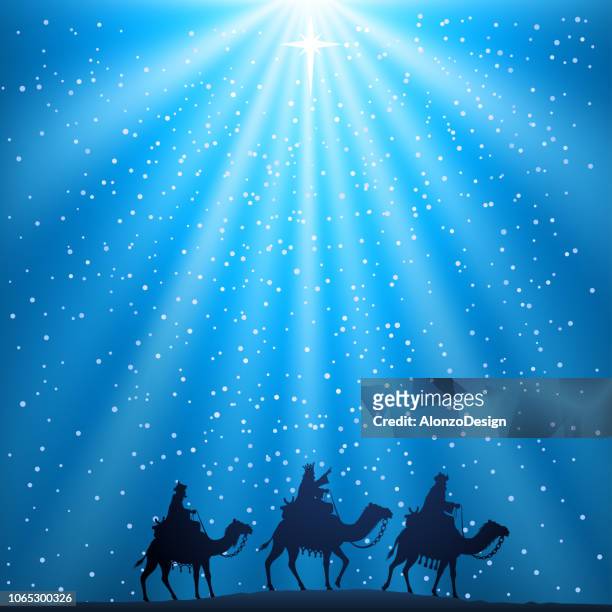 nativity christmas scene - wise men stock illustrations