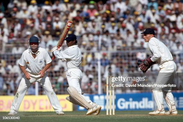 Vinod Kambli batting for India during his innings of 224 in the 3rd Test match between India and England at the Wankhede Stadium in Bombay, February...