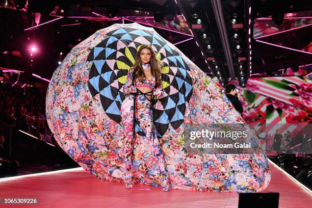 Gigi Hadid walks the runway during the 2018 Victoria's Secret Fashion Show at Pier 94 on November 08, 2018 in New York City.