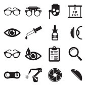 Optometry Icons. Black Flat Design. Vector Illustration.