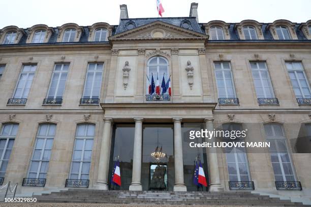 Picture taken on November 26, 2018 shows the facade of the Elysee palace in Paris.