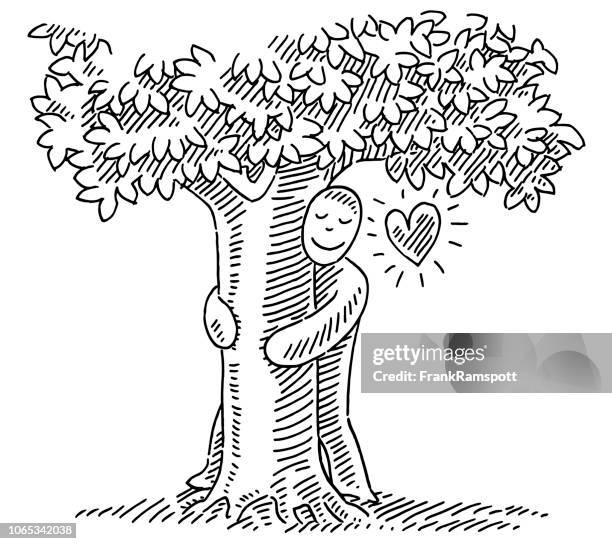 tree hugging nature love concept drawing - hugging tree stock illustrations