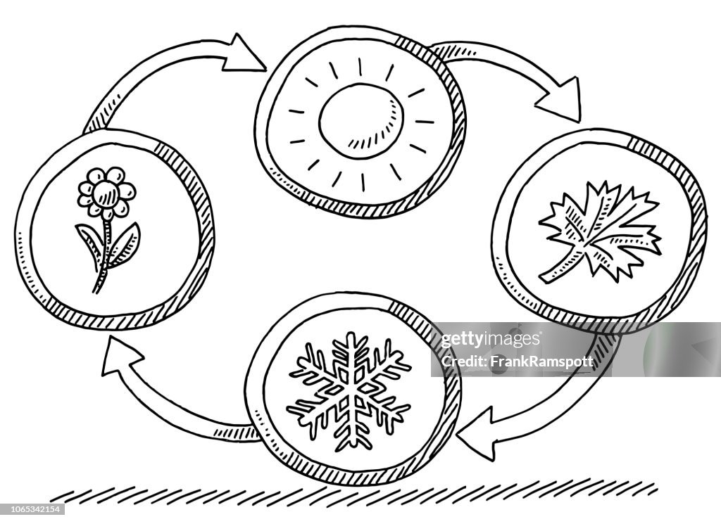 Quatre saisons Eté automne hiver printemps dessin