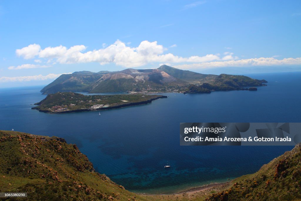 Aeolian islands, Italy. Vulcano island from Lipari island