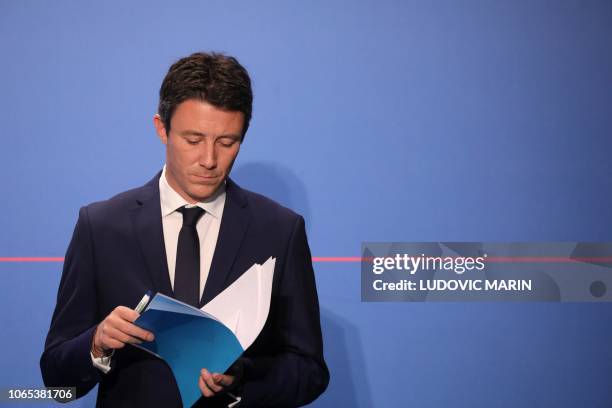 French Government's spokesperson Benjamin Griveaux attends a press conference at the Elysee presidential Palace after the weekly cabinet meeting, on...