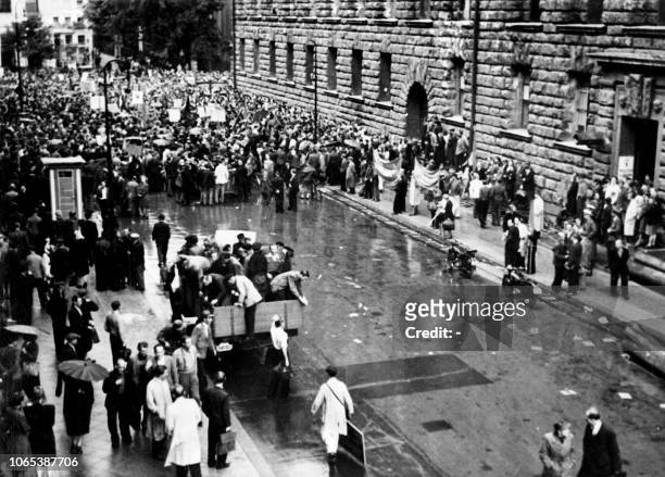 Huge crowd of about 250,000 people are gathered in the streets of Berlin, on August 26, 1948 to demonstrate against the Berlin blockade. - The Soviet...