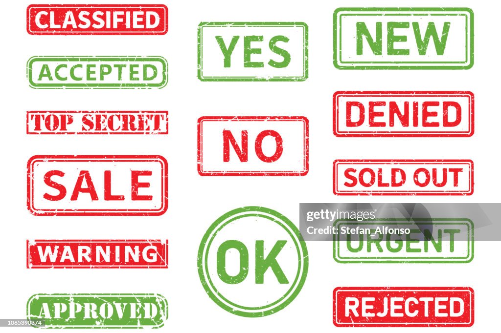 Set of grunge stamp shapes on white background. Scratched, old and vintage