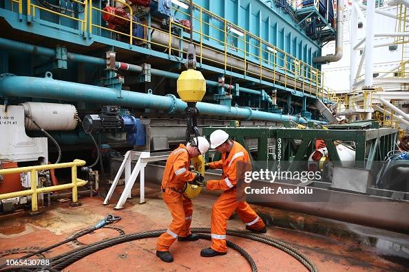 Rowan Rigs Staff of Rowan Norway drilling rig work at the ship as it operates at ...