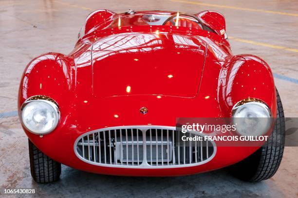 Photo taken on November 26, 208 shows a 1953 Maserati A6 GCS on display in Orly, outside of Paris, ahead of the "Retromobile 2019" auction by the...