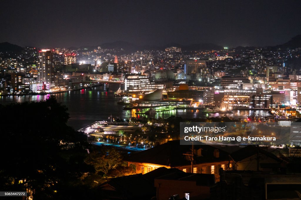 Nagasaki city and harbor in the night