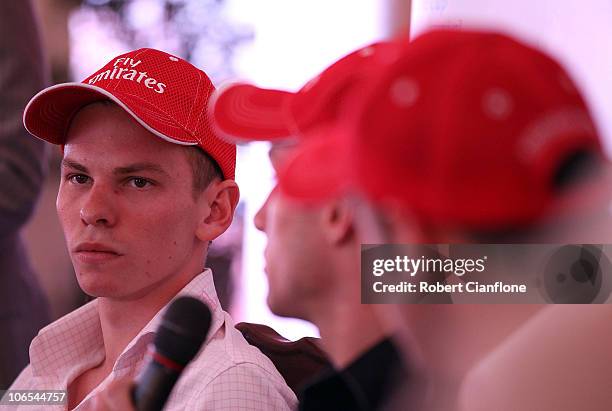 Ben Melham, who will ride Black Caviar in the G1 Patinack Farm Classic tomorrow talks to the media, at Flemington Racecourse on November 5, 2010 in...