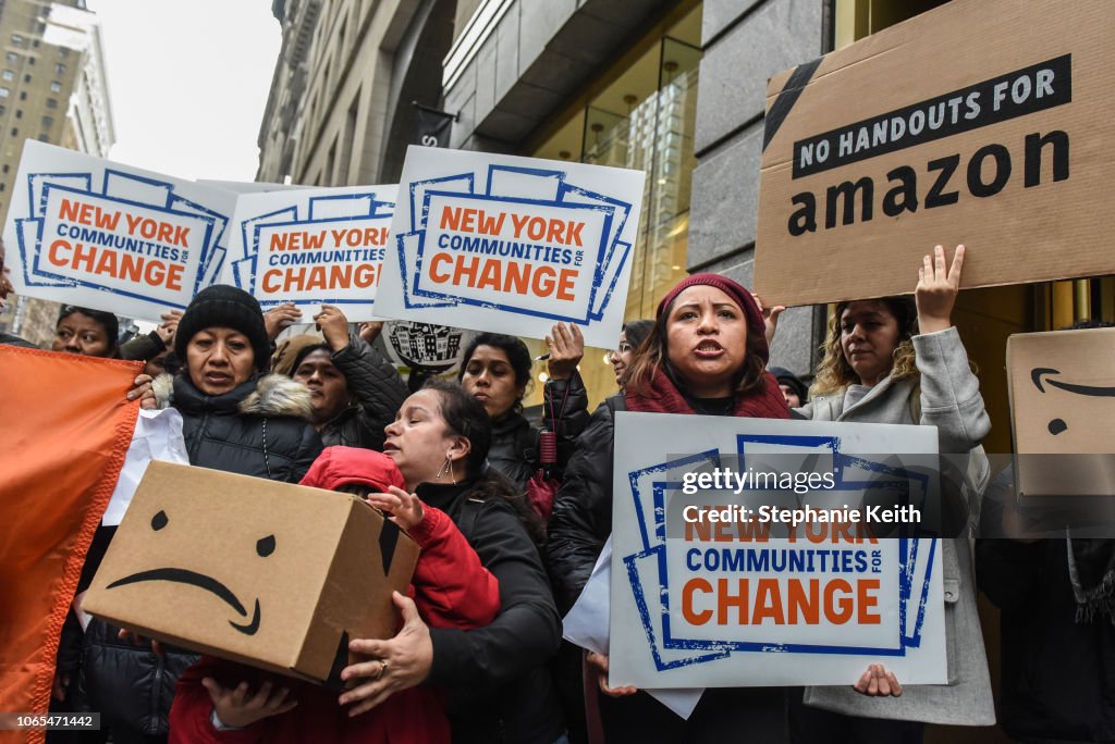 Protestors In New York City Hold "Day Of Action" Against Amazon HQ2