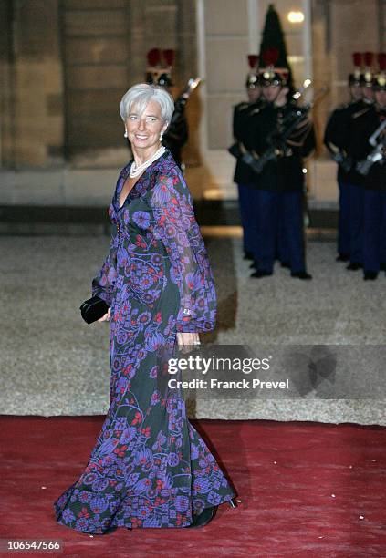 France's Finance Minister Christine Lagarde arrives to attend a state dinner honouring visiting Chinese President Hu Jintao at Elysee Palace on...