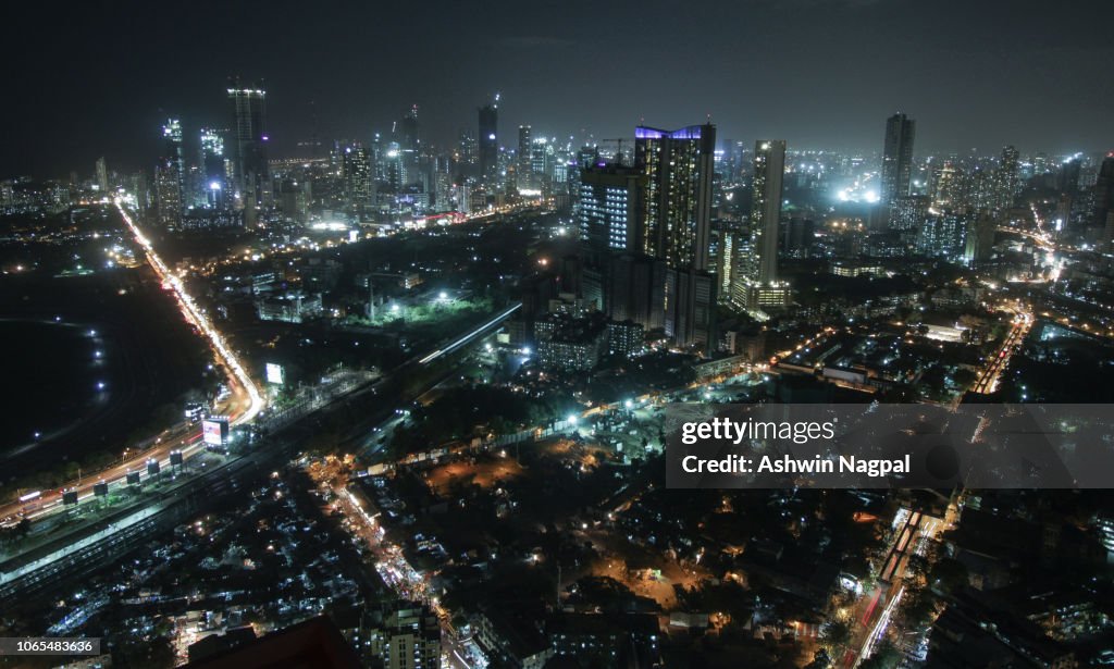 Wide shot of Mumbai City at night (lower Parel)