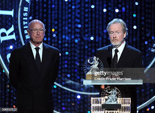 Producers/Directors Tony Scott and Ridley Scott accept award for The Britannia Award for Worldwide Contribution to Filmed Entertainment onstage...