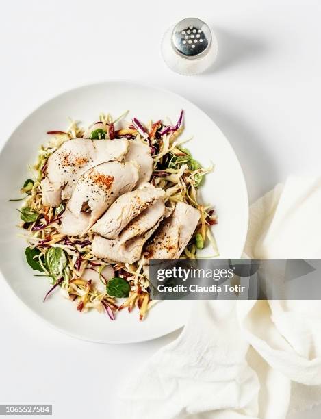 roasted pork with fresh salad - torchon photos et images de collection