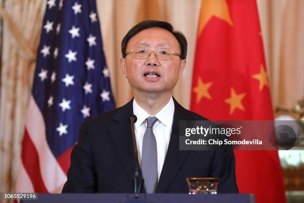 Director of the Office of Foreign Affairs of the Central Commission of the Communist Party of China Yang Jiechi speaks during a joint news conference...