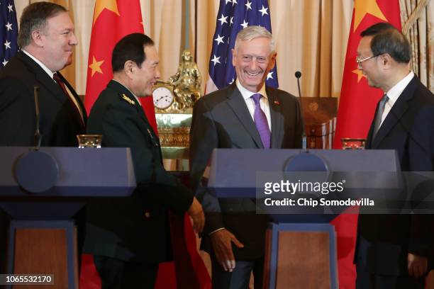 Secretary of State Mike Pompeo, State Councilor and Defense Minister General Wei Fenghe, Secretary of Defense James Mattis and Director of the Office...