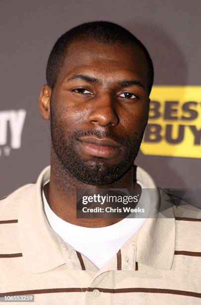 American professional basketball player Julian Wright arrives at the exclusive the Call Of Duty: Black Ops Launch Party held at Barker Hangar on...