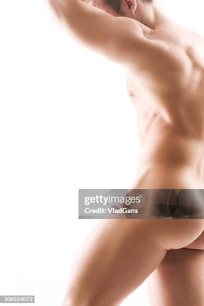 muscular nude male back - male buttocks stockfoto's en -beelden