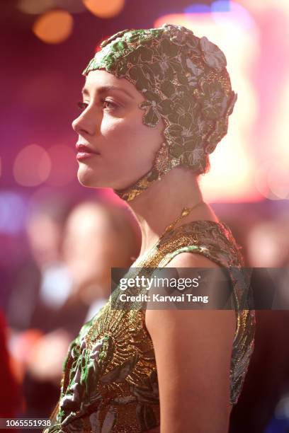 Amber Heard attends the World Premiere of "Aquaman" at Cineworld Leicester Square on November 26, 2018 in London, England.