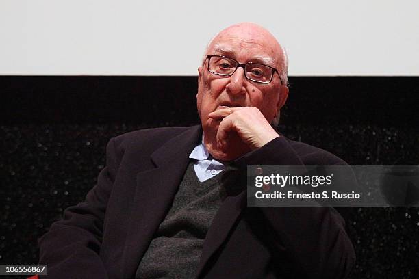Writer Andrea Camilleri on stage during an Q & A session at the 5th International Rome Film Festival at Auditorium Parco Della Musica on November 5,...