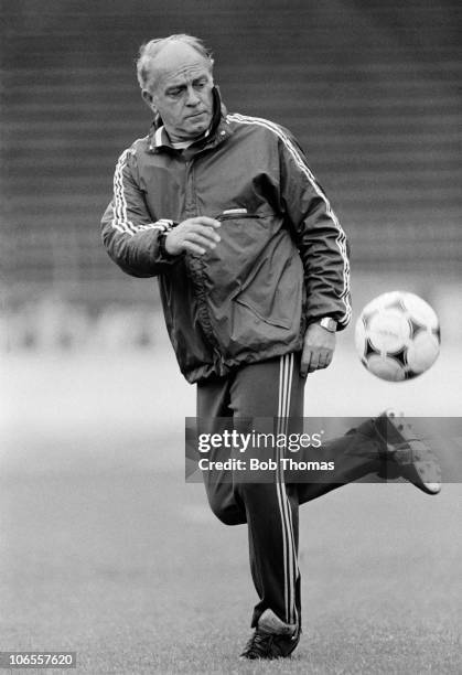 Real Madrid manager Alfredo Di Stefano during a team training session in Gothenburg, Sweden on the 10th May 1983.