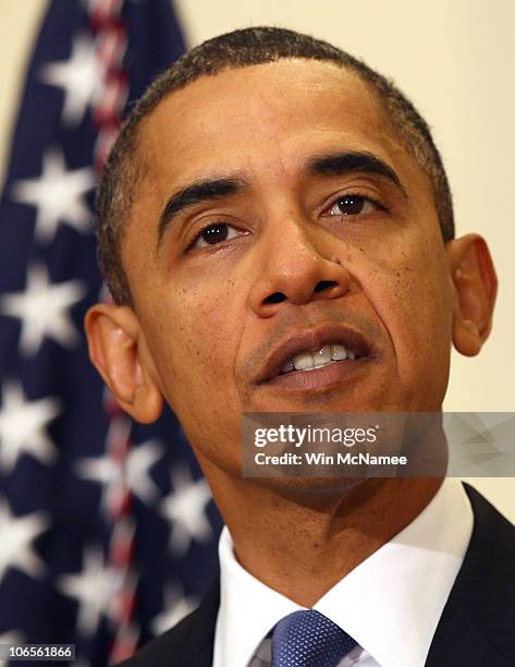 President Barack Obama arrives in the Roosevelt Room of the White House to make a statement on monthly job numbers November 5, 2010 in Washington,...