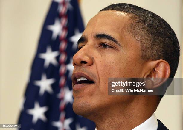 President Barack Obama arrives in the Roosevelt Room of the White House to make a statement on monthly job numbers November 5, 2010 in Washington,...