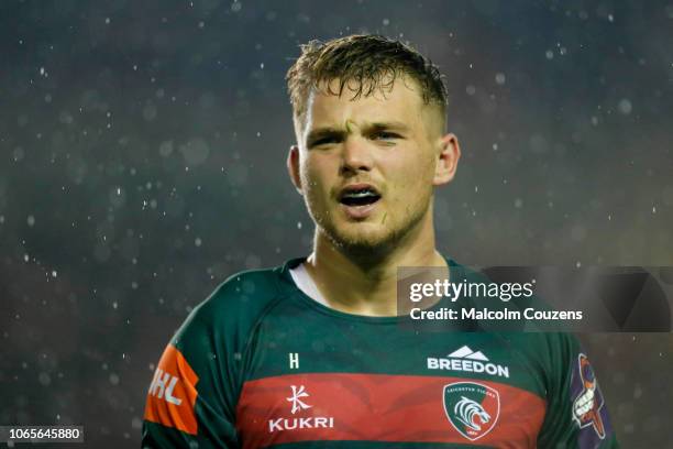 Will Evans of Leicester Tigers during the Premiership Rugby Cup match between Leicester Tigers and Sale Sharks at Welford Road on November 09, 2018...