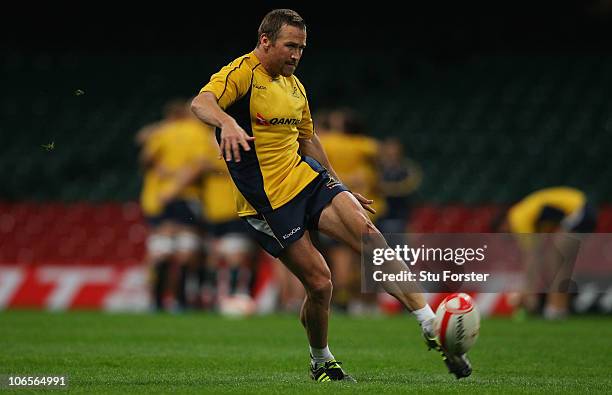 Wallabies fly half Matt Giteau in action during the Australian Wallabies Captain's Run at Millennium Stadium on November 5, 2010 in Cardiff, Wales.