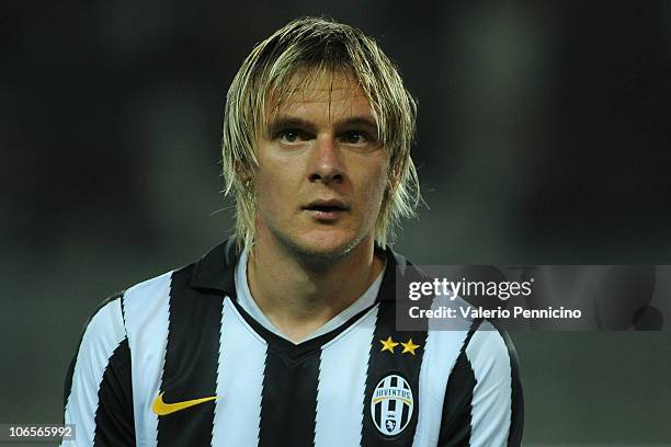 Milos Krasic of Juventus FC looks on prior to the Uefa Europa League group A match between Juventus FC and FC Red Bull Salzburg at Stadio Olimpico di...