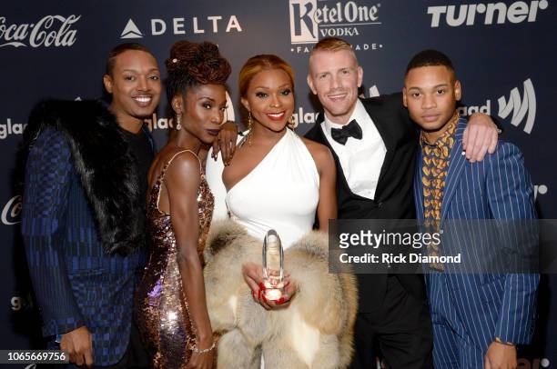 Jermaine Sellers, Angelica Ross, Amiyah Scott, Daniel Newman, and Ryan Jamaal Swain celebrate accelerating acceptance for the LGBTQ community at the...