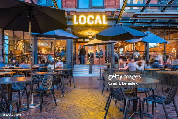 restaurant pub in gastown downtown vancouver canada - restaurant patio dining stock pictures, royalty-free photos & images